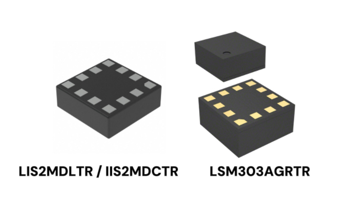 Magnetic sensors product image comparison: LIS2MDLTR, IIS2MDCTR, LSM303AGRTR