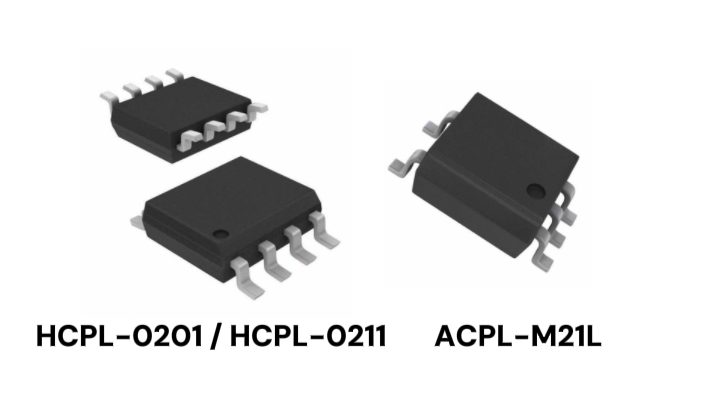Optocouplers product image comparison: HCPL-0201, HCPL-0211, ACPL-M21L