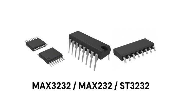RS-232 transceivers product image comparison: MAX3232, MAX232, ST3232